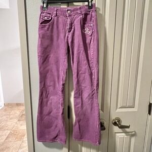 OshKosh Girls Sz 14‎ Purple Corduroy Pants ADJUSTABLE Waist Flare Leg Hearts VGC